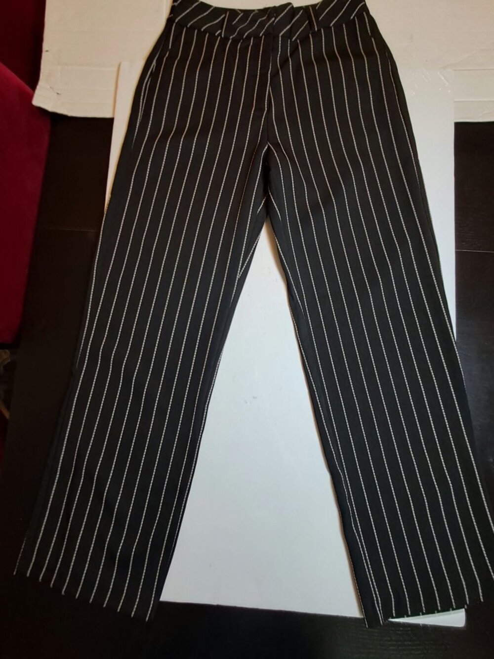 Moda Ana Black White Pinstripe Wide Leg Trousers M - Picture 2 of 9